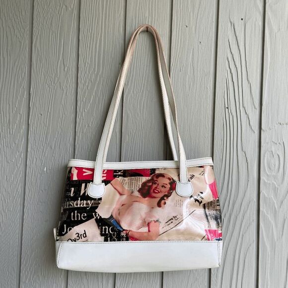 VTG Y2K Marilyn Monroe Magazine Print Vinyl Shoulder Bag – Retro Pop Art Glam - Picture 1 of 9